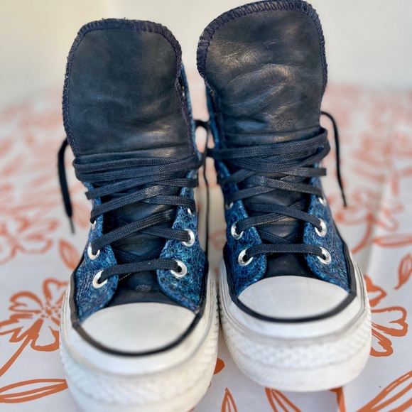 Converse Chuck 70 All Star High Top Blue Canvas Leather Sneakers A01084c - Picture 7 of 11